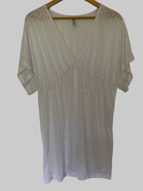 George White V-Neck Lightweight Beach Summer Swimsuit Coverup-Sz-1X